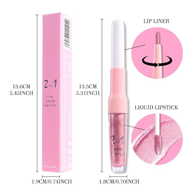 evpct Warm Pink Metallic Glitter Lip Liner and Lipstick Combo Set Long Lasting Waterproof, Metallic Shimmer Lip Gloss Stain Makeup for Women, Warm Pink Frosted Iridescent Glossy Liquid Lipstick 19-Velvo Beauty