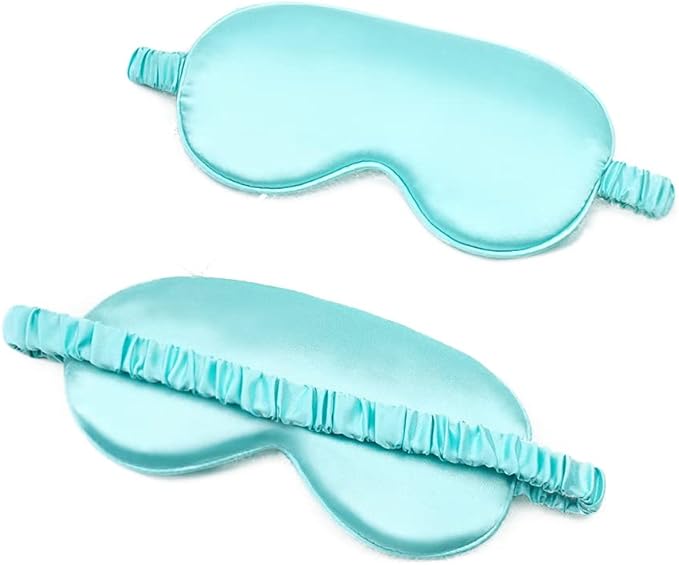 100% Natural Mulberry Soft Silk Sleep Mask, Light Blocking Eye Masks for Sleep, Night Blindfold Eye Mask Cover for Men and Women, Sleeping Night Mask for Travel (Light Blue)-Velvo Beauty