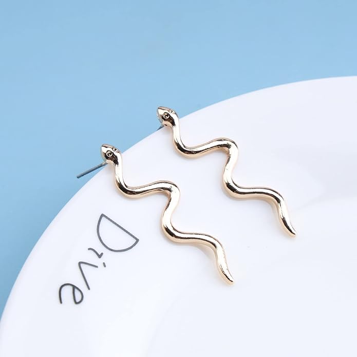 Vintage Snake Dangle Earrings Punk Snake Drop Earrings Gold Snake Stud Earrings Boho Serpent Earrings Jewelry for Women (Gold)-Velvo Beauty
