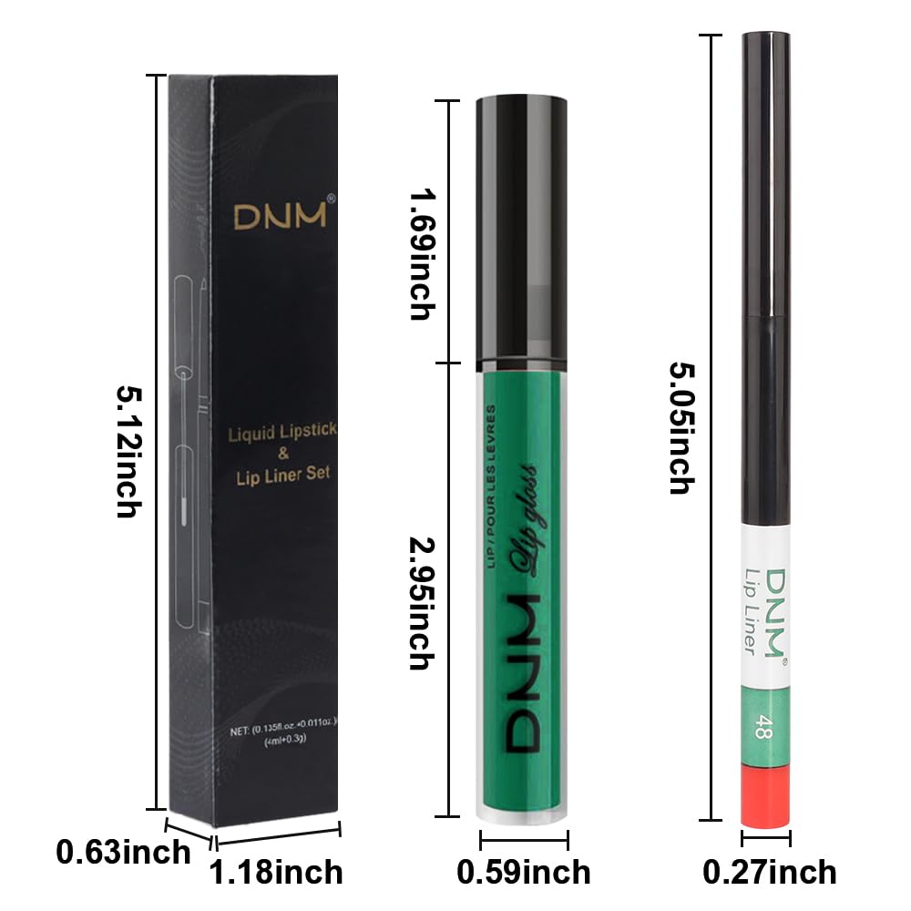 evpct 2Pcs Emerald Forest Green Matte Liquid Lipstick Lip Gloss Stain and Retractable Lip Liner Makeup Set for Women Long Lasting Waterproof 24 Hours Lipstick labial mate larga duracion 24 48#-Velvo Beauty