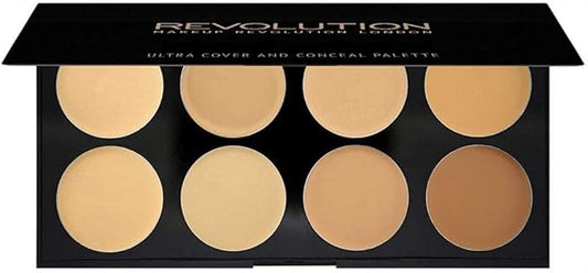 Makeup Revolution Ultra Cover & Concealer Palette, Ultimate Coverage, Light, 8 Shades, 10g-Velvo Beauty