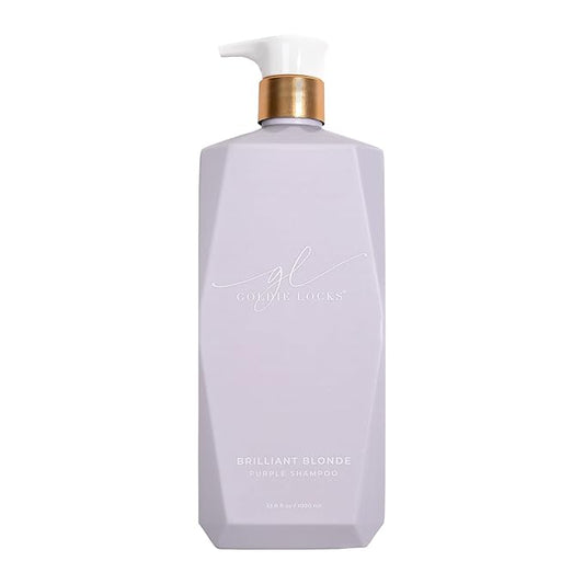 Goldie Locks Brilliant Blonde Purple Shampoo for Blonde, Lightened, Grey Hair, Extensions, Significantly Brightens, Tones, Eliminates Brass, Sulfate-Free, Nourishing, Moisturizing Leave-In, 33.8 Fl Oz-Velvo Beauty
