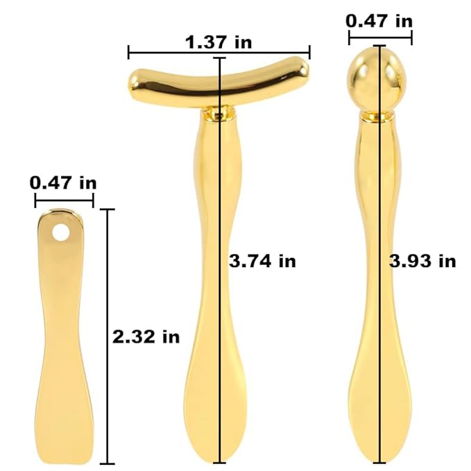Metal Eye Face Cream Applicator Stick and Mini Cosmetics Spoon Spatula, Zinc Alloy Makeup Spoon Metal Eye Facial Massager for Facial Cosmetic Face Cream (Gold)-Velvo Beauty