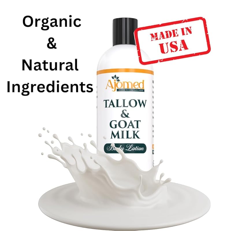 Grass Fed Beef Tallow & Goat Milk Body Lotion for Sensitive Skin, Organic Tallow moisturizer- Soothes Dry Patches, Goat Milk Moisturizer - Handmade Tallow Body Lotion (Oatmeal & Honey, 12 Oz)-Velvo Beauty