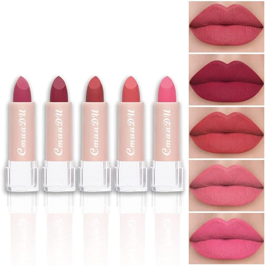 evpct 5Pcs Dark Orange Red Pink Mauve Matte Lipstick Pack Sets for Women Red Silky Velvet Lipstick Matte Long Lasting Smudge Proof Lipstick Lip Stain Makeup Sets Kit matte lipstick 24 hours original 3-Velvo Beauty