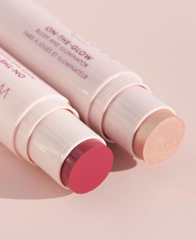 Wander Beauty On-the-Glow Blush and Illuminator - Strawberry Fields/Nude Glow - 7-in-1 Hydrating Cream Blush & Highlighting Stick - Stick Blush for Cheeks, Lip, & Body- Highlighter & Blush - 0.4 oz-Velvo Beauty