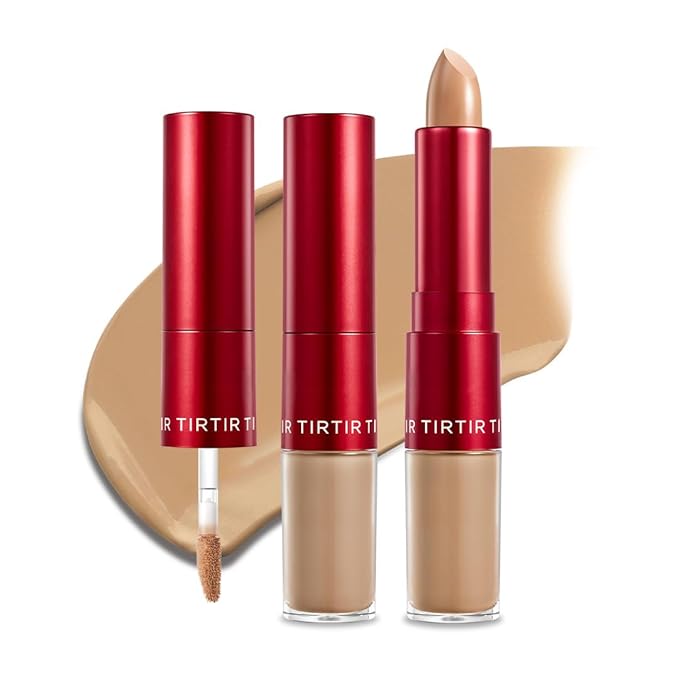 TIRTIR Glide&Hide Blurring Concealer - Creamy texture, Conceals dark circles and wrinkles, Dual formula (liquid tip & balm stick), Long-lasting wear, Korean Makeup, #7N, 0.28 Oz-Velvo Beauty