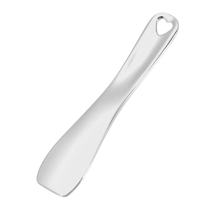 VOCOSTE 3 Pcs Makeup Spatula Mini Spoon, Eye Cream Massage Sticks Beauty Scoop, for Facial Cosmetic Face Cream, Heart Shape 2.36"x0.49", Silver Tone-Velvo Beauty