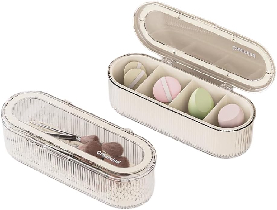 Makeup Brush Holder Organizer, Clear Acrylic Makeup Sponges Organizer, Cosmetic Storage Case with Lid, Display Case for Vanity-Velvo Beauty