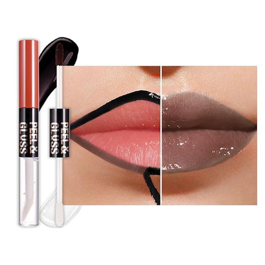 Lip Stain Peel Off Lip Gloss oil Dual-Ended Combo, Brown Lips Liner Stain Peel Off Tattoo, Long Lasting & Waterproof, Transfer-Proof Lip Tint Stain with Lip oil for All Skin Type 06#-Velvo Beauty