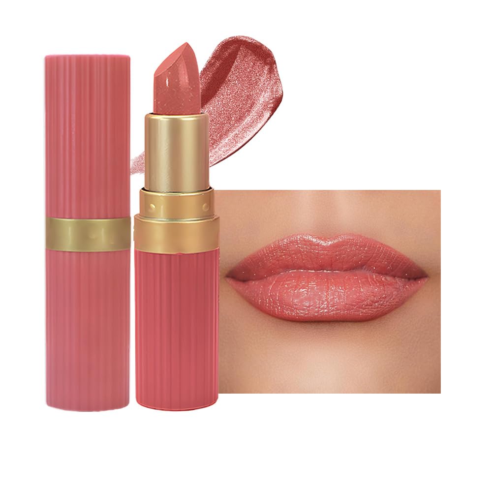 Nude Metallic Lipstick for Women,Lightweight Shimmer Frosted Lipstick,Glitter Lip Gloss Stain Long Lasting Waterproof Smudge Proof 24 Hour Full Coverage Lip Makeup,Vegan-Velvo Beauty