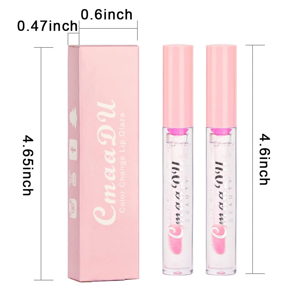evpct 2Pcs Clear Color Changing PH Tinted Lip Gloss Sets for Women, Pink Mood Lip Oil Gloss Balm Tint Stain Glaze Pack Hydrating 0.11 fl.oz *2-Velvo Beauty