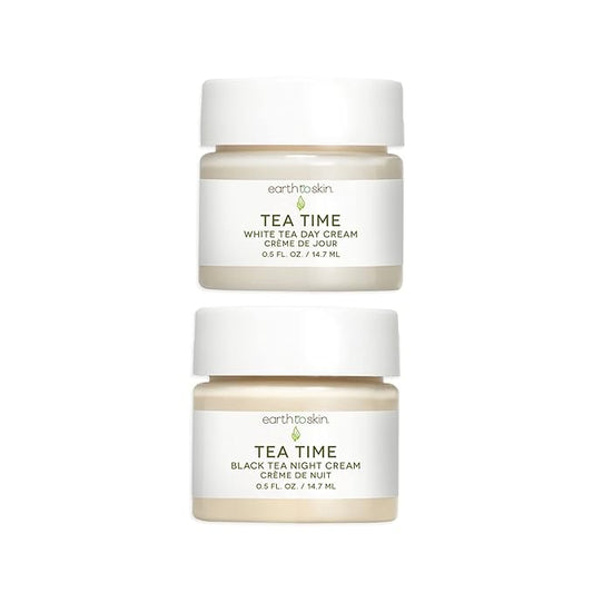 Earth To Skin Tea Time Mini Duo Set: White Tea Day Cream (0.5 Fl Oz) and Black Tea Night Cream (0.5 Fl Oz), All-Day & Night Hydration for Face and Neck (2 Pack)-Velvo Beauty