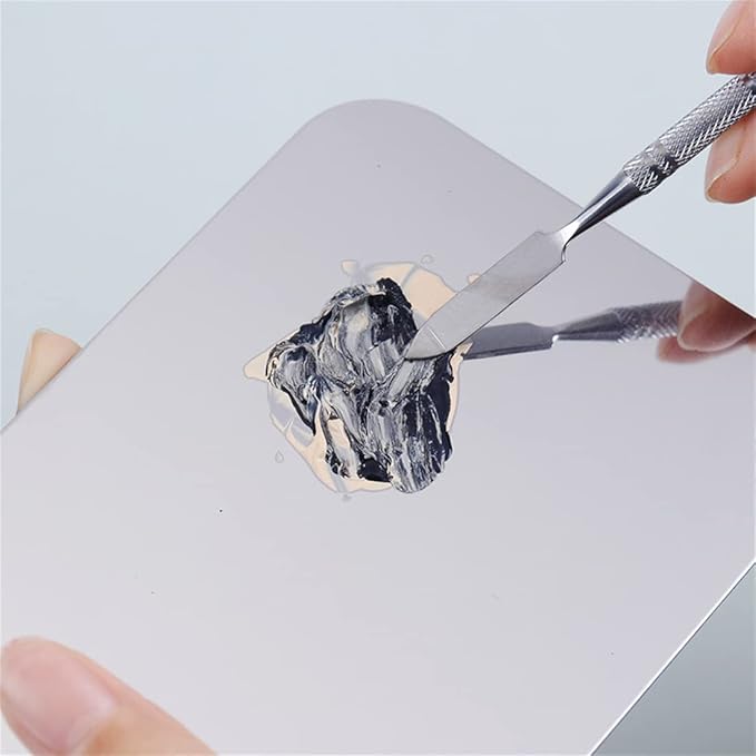 Makeup Mixing Palette,Stainless Steel Foundation Palette Cosmetic Mixing Makeup Palette Eye Shadow Eyelash Makeup Plate with Spatula Rod for Mixing Foundation Eye Shadow Eyelash Nail Art-Velvo Beauty