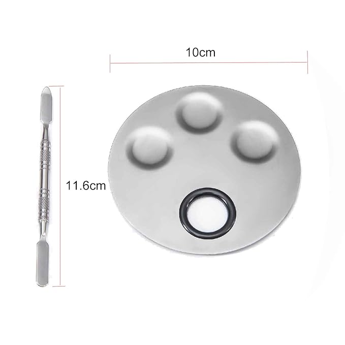 1 Set Round Stainless Steel 3-Well Cosmetic Makeup Palette with Spatula Cosmetic Artist Palette Mixing Palette with Spatula Nail Art Eye Shadow Lipsticks Mixing Makeup Tools, Silver-Velvo Beauty