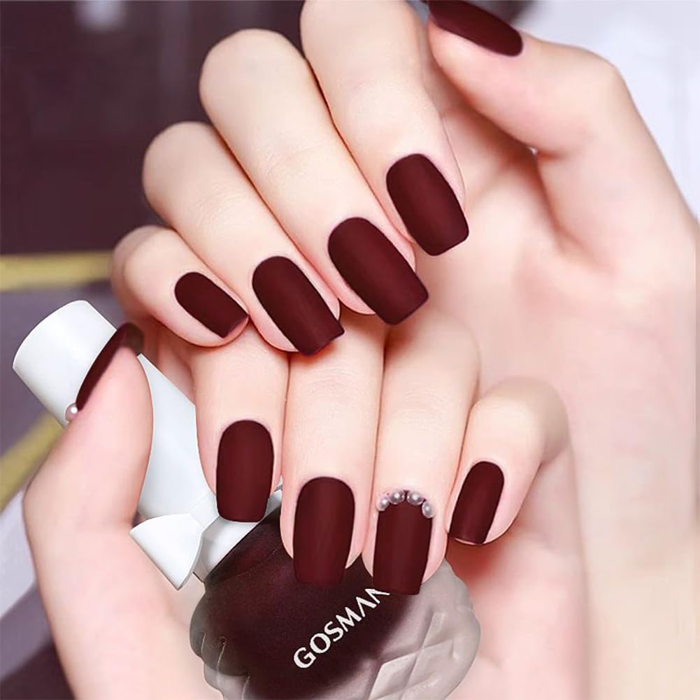 COSMOO 12ml Burgundy Matte Nail Polish, Quick Dry Nail Lacquer for Nail Art Varnish, Mist Effect Matte Finish Velvet Nail Polish, 0.41 fl oz (Burgundy, 0.41 fl oz)-Velvo Beauty
