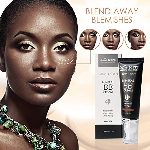Bellaterra Cosmetics BB Cream - Tinted Moisturizer & Mineral Foundation, Hypoallergenic, Buildable Coverage, Oil-Free, Non-Comedogenic, Vegan, 1.69oz, Dark 108-Velvo Beauty