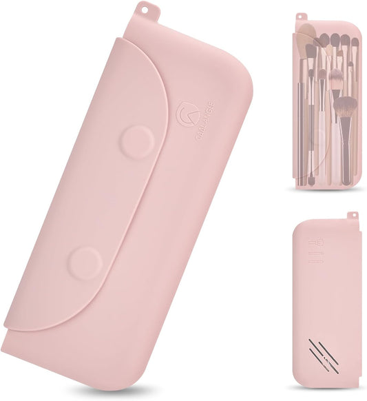 Silicone Makeup Brush Holder Large Travel Makeup Brush Case Original Design Brushes Holder with Magnetic Closure Pink-Velvo Beauty