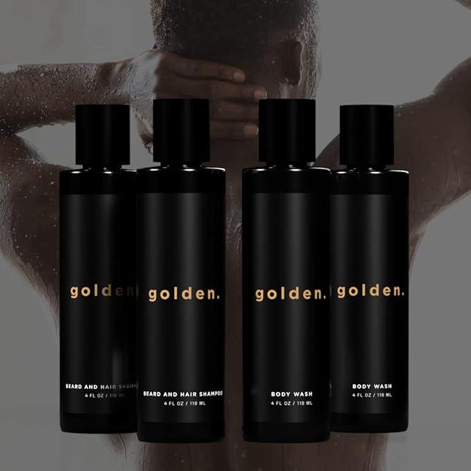 Golden Grooming Co. 3-in-1 Men's Body Wash - Hair & Beard Shampoo - Cleanses, Hydrates, Softens - Body Wash for All Skin Types - Refreshing Scent - 4FL Oz (Pack of 2)-Velvo Beauty
