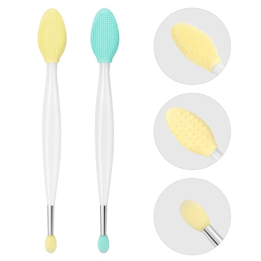 Unaone Lip Scrub Brush - 3 PCS Dual-ended Lip Scrubber Exfoliator and Silicone Lip Brush, 3-in-1 Silicone Lip Scrub Tool Lip Mask Applicator, Gentle Exfoliator & Applicator for Soft-Velvo Beauty