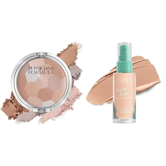 Physicians Formula Setting Powder Palette Multi-Colored Pressed Finishing Powder Translucent & Butter Believe It! Foundation + Concealer Fair-to-Light | Dermatologist Tested-Velvo Beauty