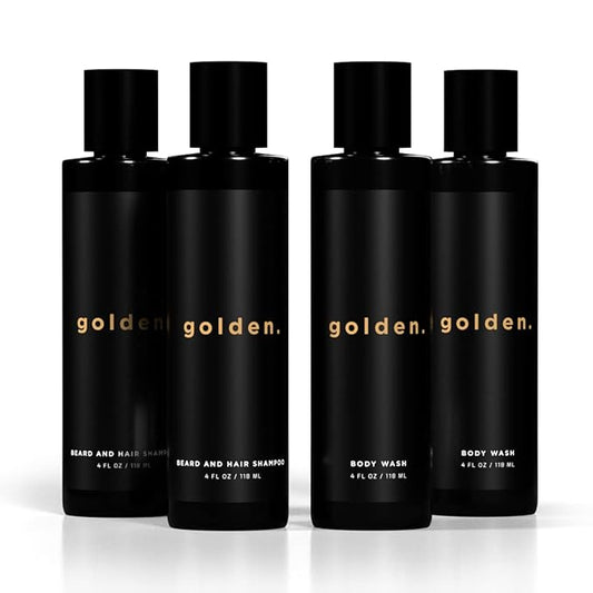 Golden Grooming Co. 3-in-1 Men's Body Wash - Hair & Beard Shampoo - Cleanses, Hydrates, Softens - Body Wash for All Skin Types - Refreshing Scent - 4FL Oz (Pack of 2)-Velvo Beauty