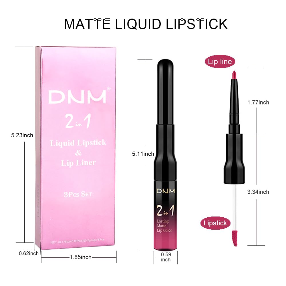 evpct 3Pcs Rose red plum Warm pink Deep cranberry Lip Stain Matte Lip Liner and Lipstick Set Long Lasting labiales matte mate larga duracion listip 24 hour a prueba de agua mate 24 horas originales-Velvo Beauty