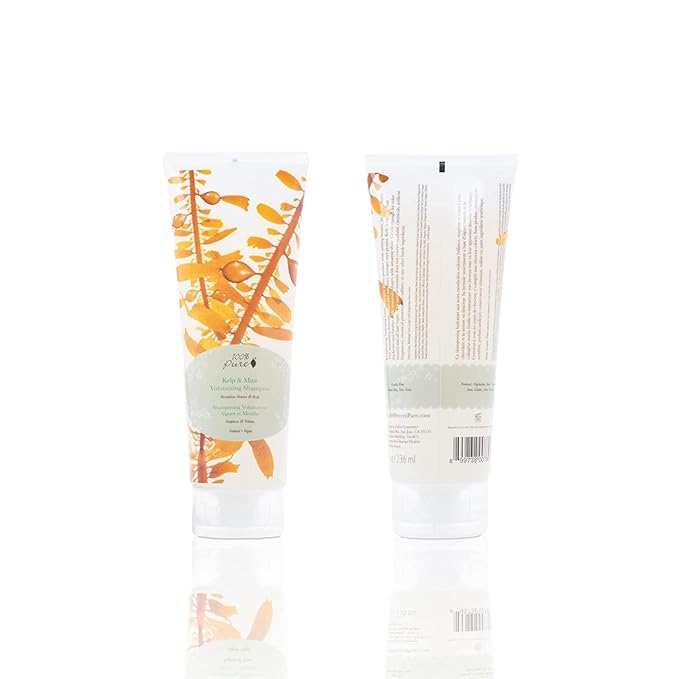 100% PURE Kelp & Mint Volumizing Shampoo Purifying Hydration & Deep Detox - Botanical Body Boost for Dry, Damaged Thinning Hair, Promotes Healthy Growth for Women & Men - Sulfate Free - 8 Fl Oz-Velvo Beauty