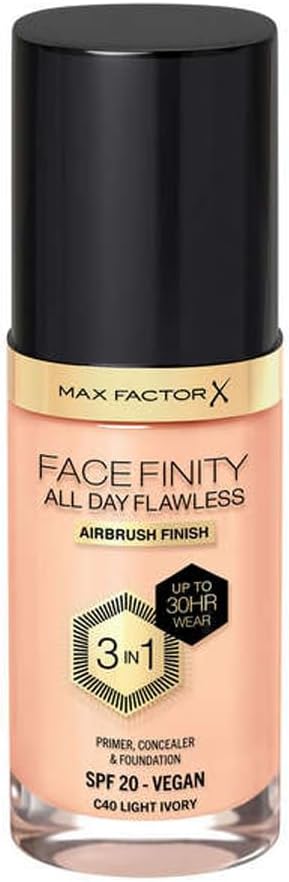 Max Factor Facefinity All Day Flawless 3 In 1 Foundation SPF 20, No. 40 Light Ivory-Velvo Beauty