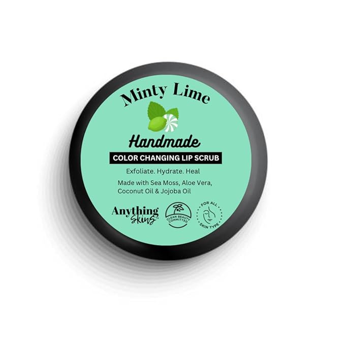 Handmade Anything Skins 100% Natural Color Changing Lip Scrub Conditioning Moisturizing Exfoliator Gentle Exfoliant, Sugar Polish and Scrubber for Chapped Dry Lips, 1oz (Minty Lime, 1oz)-Velvo Beauty