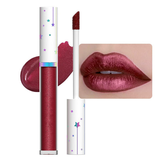 evpct 1Pcs Dark Red Metallic Shimmer Glitter Lip Gloss Liquid Lipstick Long Lasting Waterproof 24, Glitter Pearlescent Metallic Sparkly Glossy Liquid Lipsticks Lip Stain Makeup Set for Women 10#-Velvo Beauty
