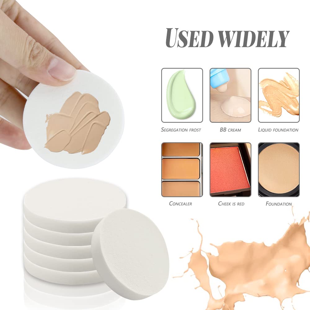 Vmiapxo 48 Pieces White Makeup Sponge, Cosmetic Sponge Round Foam Pad, Compact Facial Powder Puff, Beauty Makeup Foundation Powder Blender for All Skin Types Wet and Dry Dual Use-Velvo Beauty
