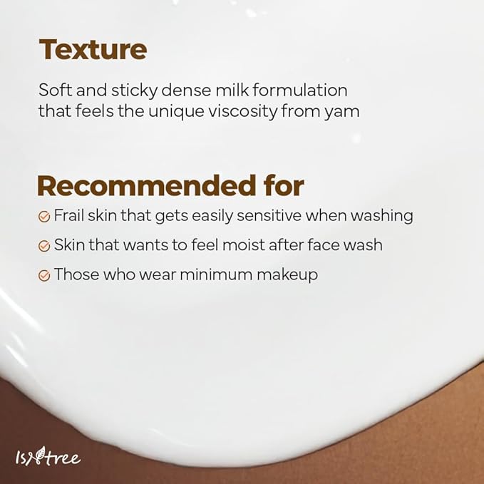 IsNtree Yam Root Vegan Milk Cleanser 220ml, 7.43 fl.oz | Korean Facial Cleanser for Sensitive Skin | Rich & Creamy Texture | Hydrating & Mild | Vegan & Cruelty-Free Skincare-Velvo Beauty