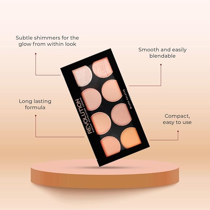 Makeup Revolution Ultra Blush Makeup Palette, Bronzer & Highlighter Makeup, Includes 8 Shades, Gluten free, Vegan & Cruelty Free, Hot Spice, 13g-Velvo Beauty