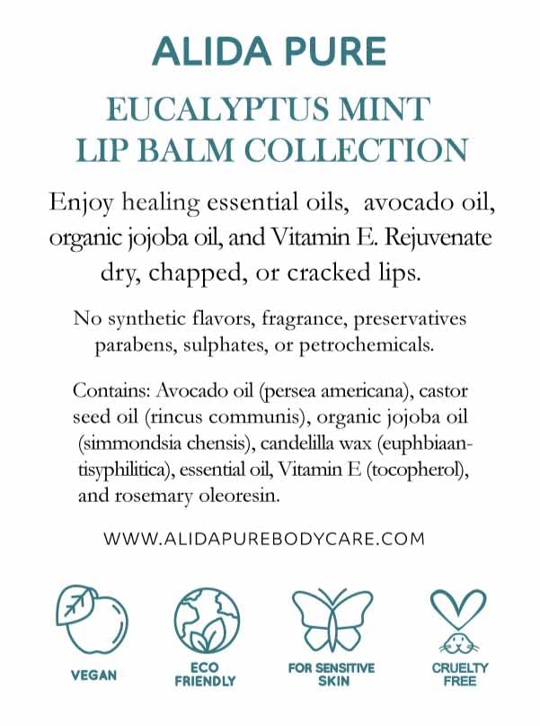 Eucalyptus Mint Lip Balm Collection, Vegan Lip Balm Set, Beeswax Free, with Avocado Oil, Organic Jojoba Oil, and Vitamin E, Natural Moisturizer for Dry, Chapped Lips, 3 Tube Set-Velvo Beauty