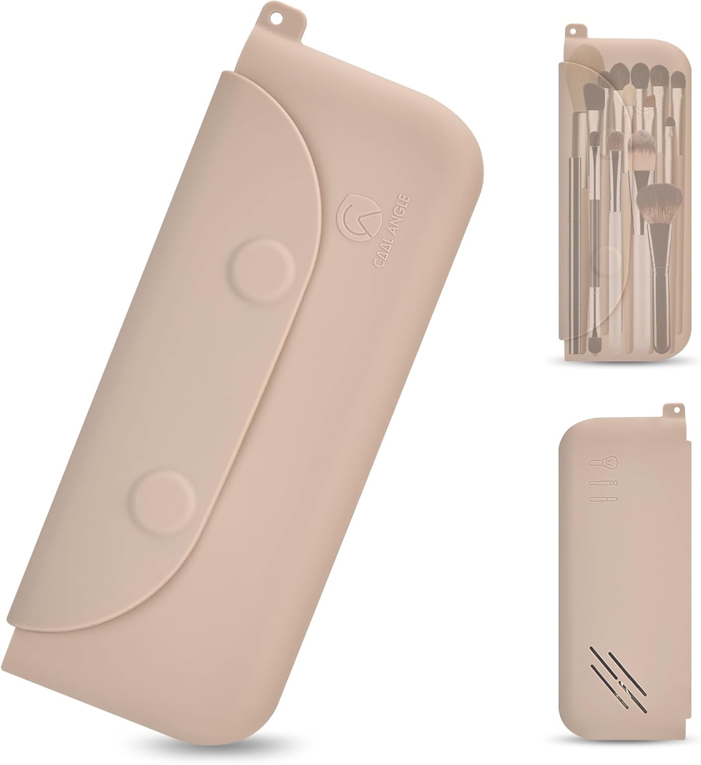 Silicone Makeup Brush Holder Large Travel Makeup Brush Case Original Design Brushes Holder with Magnetic Closure Khaki-Velvo Beauty
