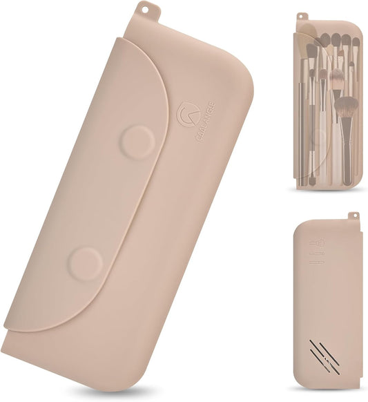 Silicone Makeup Brush Holder Large Travel Makeup Brush Case Original Design Brushes Holder with Magnetic Closure Khaki-Velvo Beauty