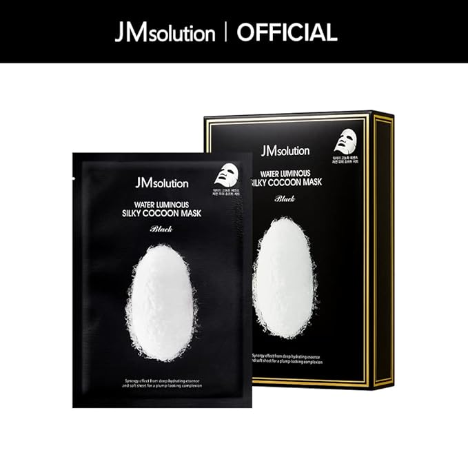 JMsolution Water Luminuous Silky Cocoon Black Mask - Korean Skincare Facial Mask - Silkworm extract amino acid -Nutrition and Moisturization Synergy - 10 sheets for a sensitive skin-Velvo Beauty