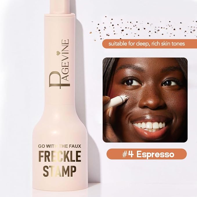 Freckle Stamp Pen, Fake Freckle Stamp Makeup Tool, Faux Freckle Stamp with Quick Dry 5-Point Multi-Prong Soft Tip, Waterproof & Long Lasting Lifelike Sunkissed Face Freckle Makeup (4# Espresso)-Velvo Beauty