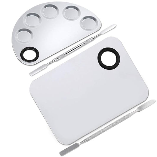 2 Pack Professional Makeup Palette, 2 Types Pro Lady Stainless Steel Cosmetic Artist Spatula with Spatula Tool for Mixing Foundation by ACKLLR, Silver-Velvo Beauty
