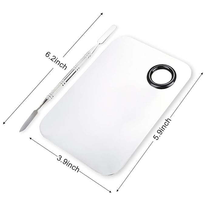 2 Pcs Makeup Mixing Palette, Upgrad Stainless Steel Metal Foundation Palette with Spatula Artist Tool for Mixing Foundation Nail-Art 5.9x3.9 in-Velvo Beauty