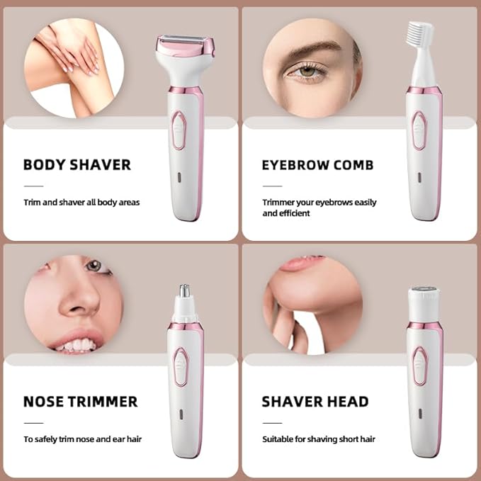 RUIM Electric Razor for Women, 4-in-1 Bikini Trimmer, Waterproof Electric Shaver for Women, Rechargeable Painless Pubic Hair Trimmer-Velvo Beauty