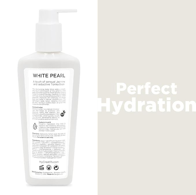 White Pearl Moisturizing Body Lotion with Coconut Butter and Hyaluronic Acid, 8.5 fl. oz.-Velvo Beauty