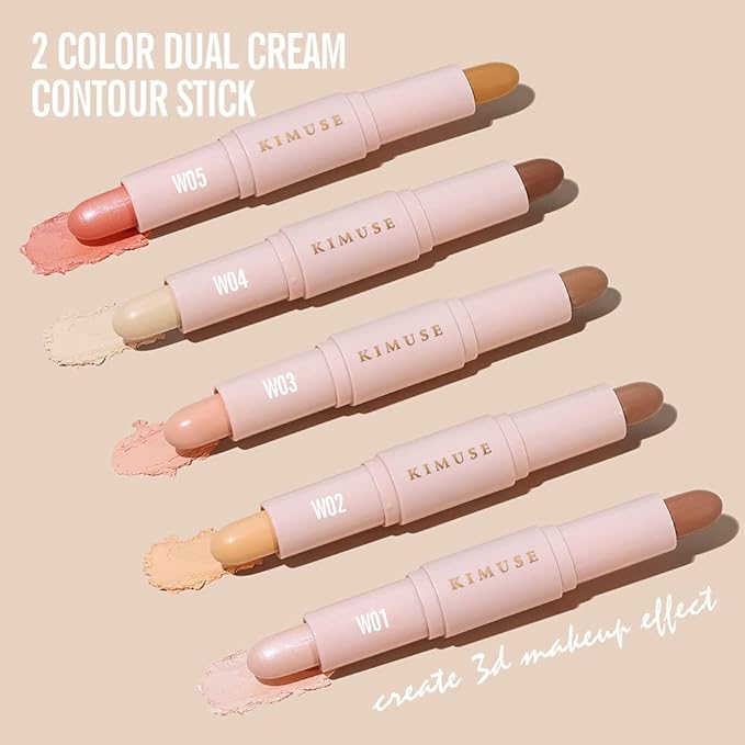 KIMUSE 2Color Dual Cream Contour Stick, Multi Blush & Contour Bronzer Stick, Long Lasting & Waterproof Contour Sticks Kit for Light Skin Face Makeup-Velvo Beauty