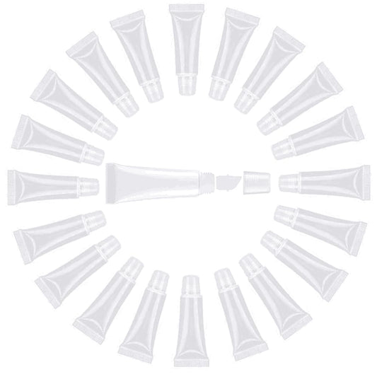 JIAKAI 10ml Mini Clear Refillable Empty Tubes Lip Gloss Balm Container,Soft Tubes Makeup Box,Shampoo Samples Empty Tubes with Screw Cover (20pcs)-Velvo Beauty