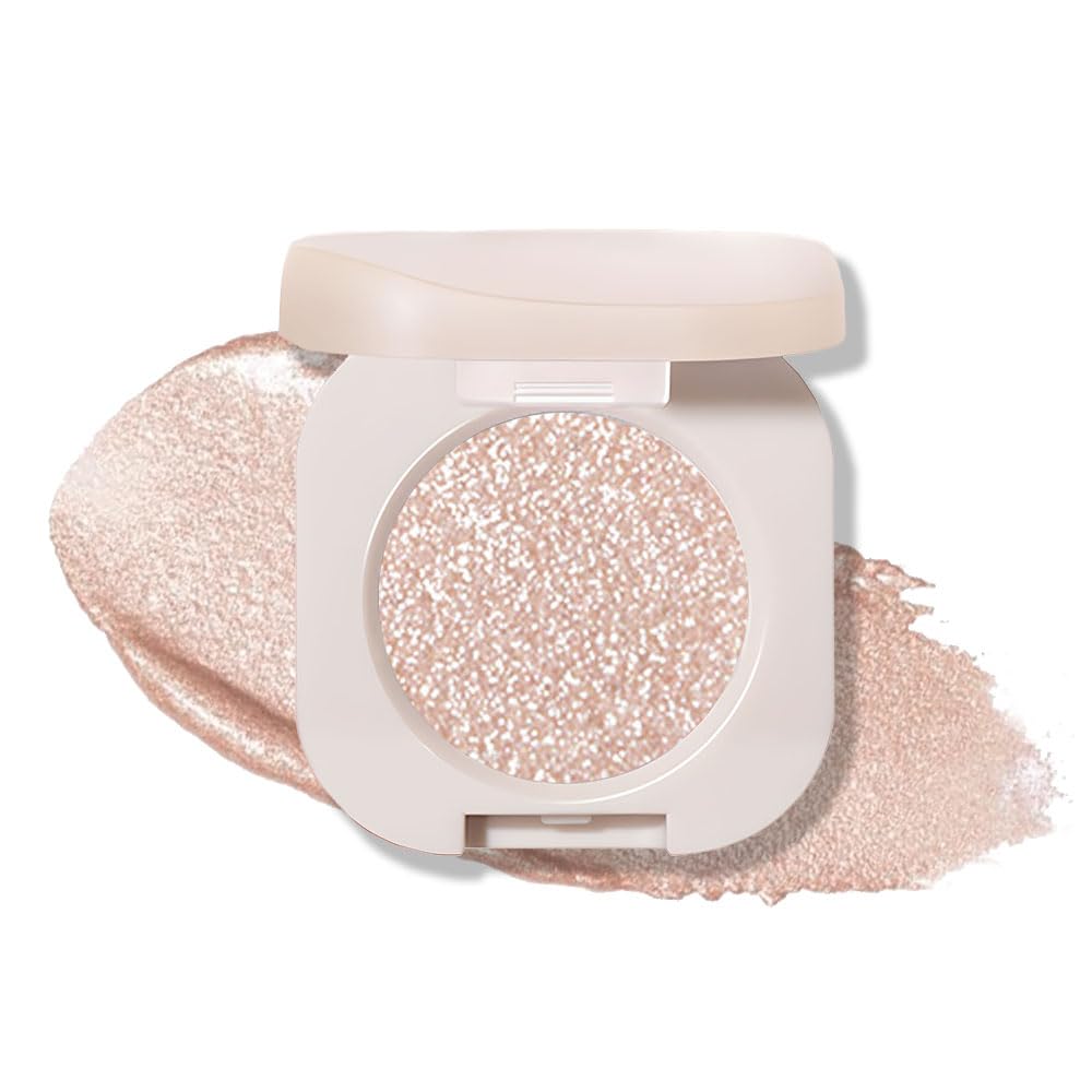Monochrome Glittler Shimmer Eyeshadow Palette,Light Brown White Shimmer Powder Eyeshadow,24 Hour Waterproof Blendable Pressed Glitter Single Eye Shadow Apply Makeup Easily, Vegan-Velvo Beauty