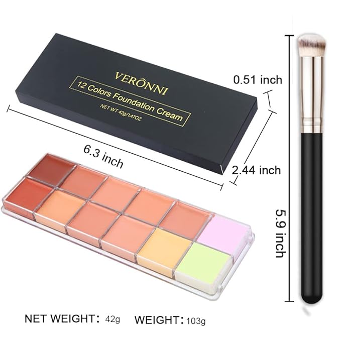 12 Color Correcting Concealer Palette With Concealer Brush, Cream Contouring Makeup Kit, Tattoo Concealer, Corrects Dark Circles Red Marks Scars Light Mediumor creamy concealer B1-Velvo Beauty