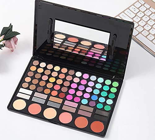 Eye Shadow 78 Color Palette Colors Eye Makeup Kit Highly Pigmented Professional Cosmetic with Blush, Face Powder and Lip Gloss Style 4-Velvo Beauty