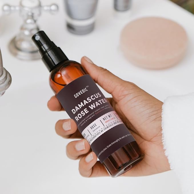 Govedic Rose Water Spray for Face Made with Damask Rose Petals, All-Natural Formula, No Dyes or Alcohol, Suitable for All Skin & Hair Types 100ml 3.38 Oz-Velvo Beauty