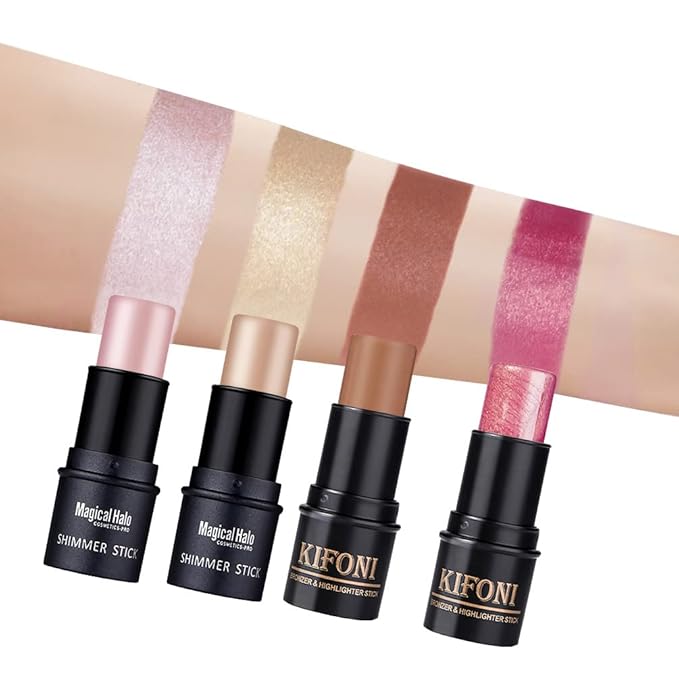 4PCS Contour Stick - Highlighter And Cream Blush Stick 4 Colors Kit - Moisturizer, Face Brightens & Shades Pencil, Facial Shaping Makeup Sticks for Older Women & Mature Skin-Velvo Beauty
